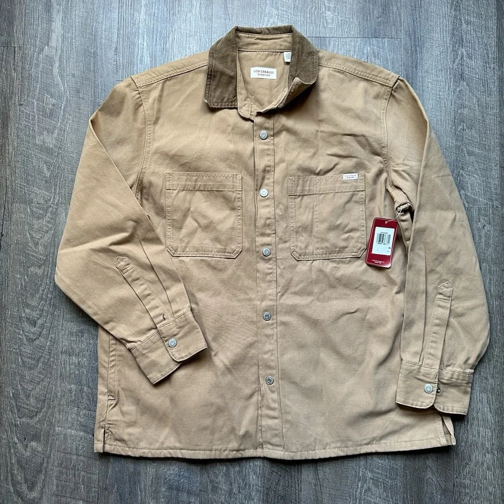 Levi NEW signature Men's canvas work utility shirt jacket Large corduroy collar